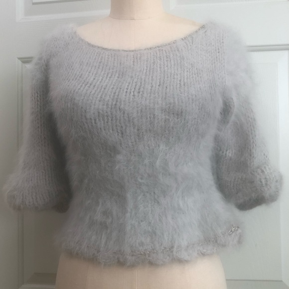 Vintage ‘80s Fiddlestix Cropped Soft Fuzzy Blue Gray Sweater Size Small - Picture 10 of 14